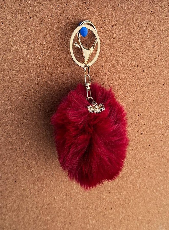 Borhmty Furry Fluffy Keychain for Backpack Bag Purse Christmas Furrry Ball Keychain for Women Red Snow Artificial Fur Ball Keychain Christmas Gifts for Women Girls Sister Bestie Purse Keychain Charms - Image 2
